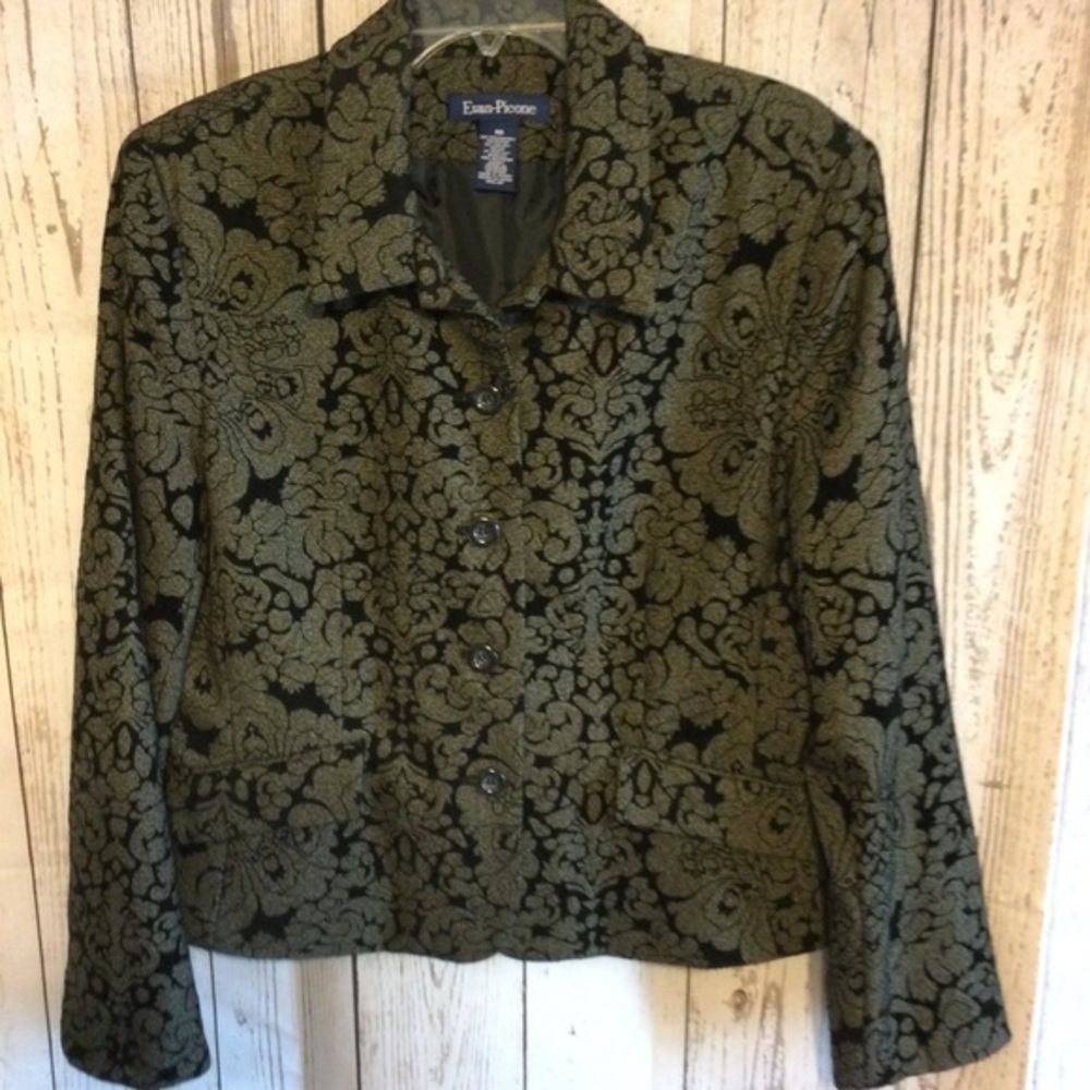 Evan Picone Black and Gray Women's Lined Blazer Jacket Office Business Size 16